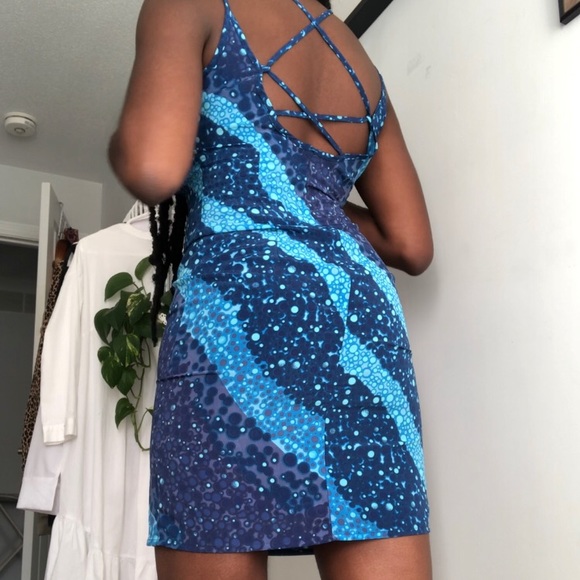 Strappy blue dotted mini/midi dress - Picture 2 of 4